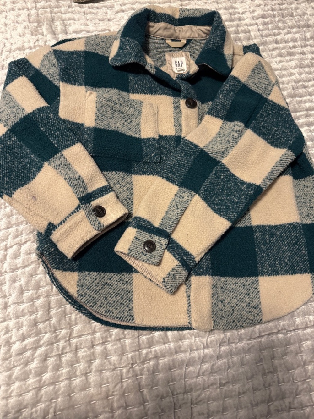 GAP Kids Teal and Cream Plaid Button-Up Shacket